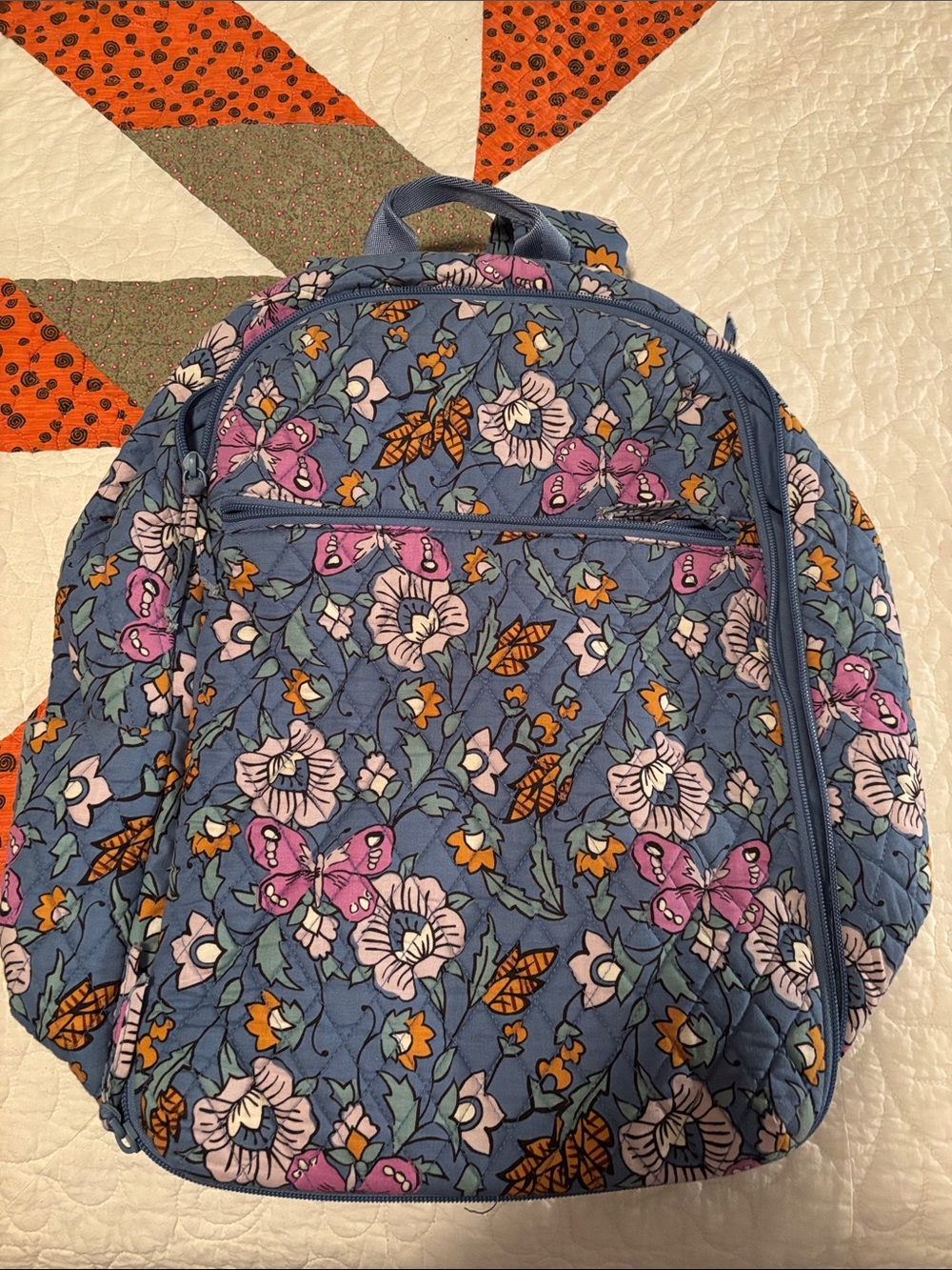 Vera Bradley Blue Floral & Butterfly Quilted Backpack